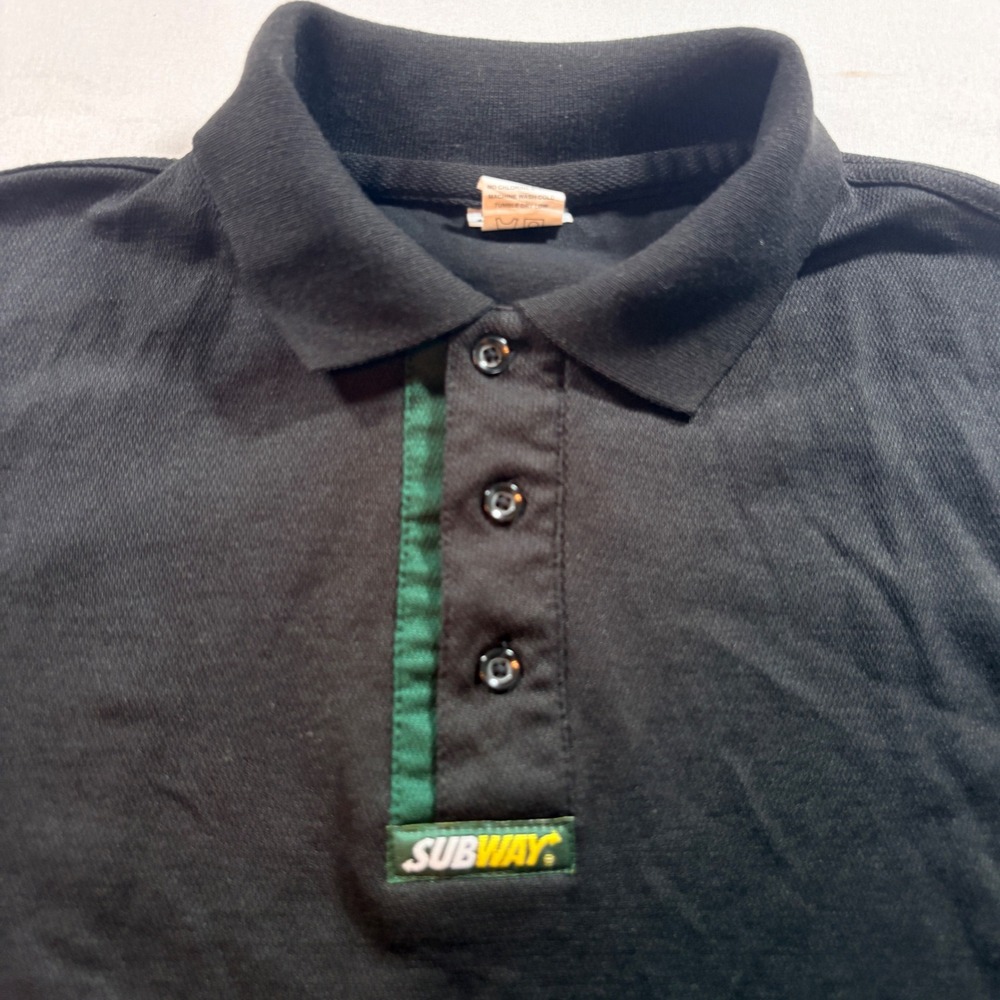Subway Polo Shirt Mens Small Black Short Sleeve Uniform Work Logo Pique Knit